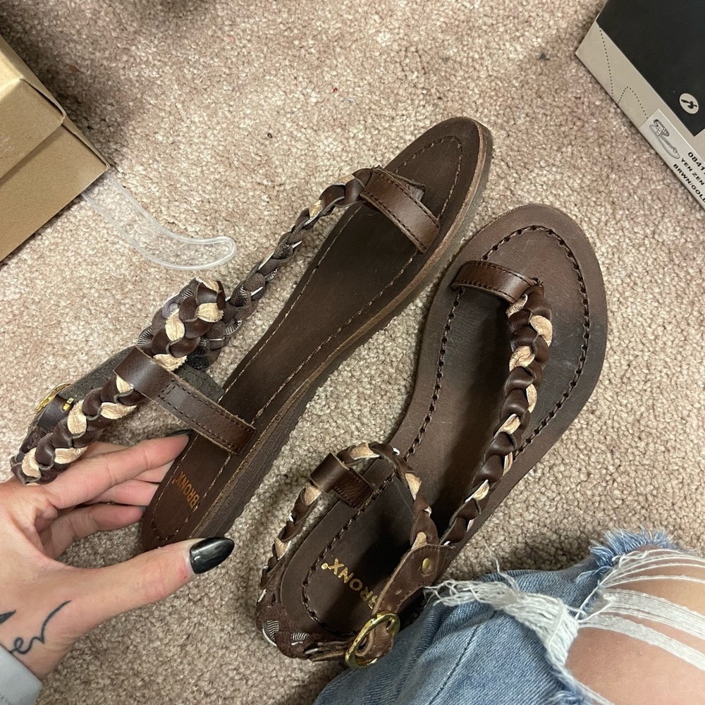Bronx Brown and Cream Braided Sandals